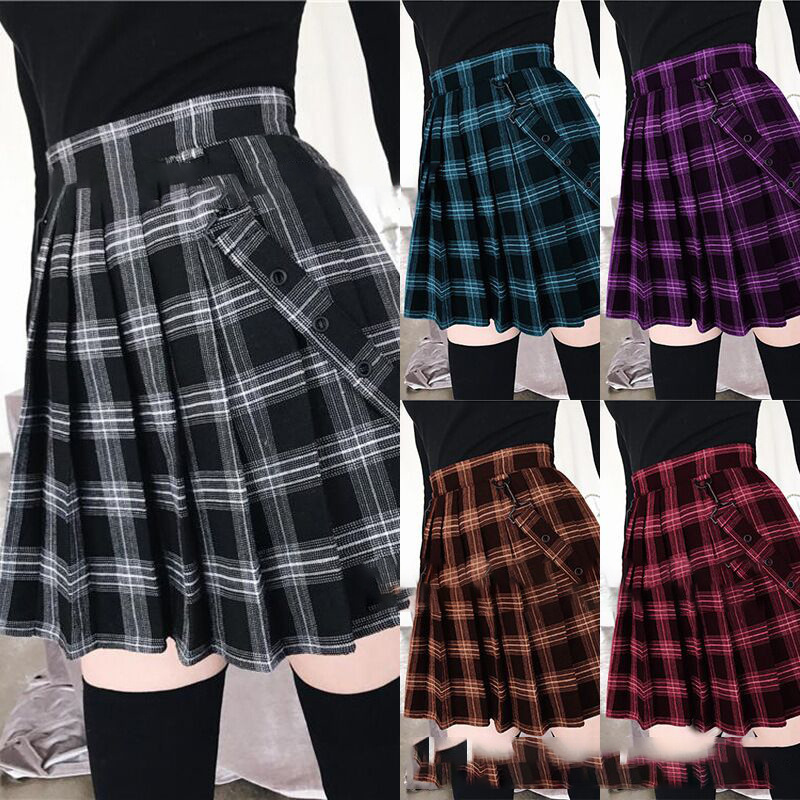 Amazon Hot Plaid Printed Four-Sided Stretch Skirt Teenage Leisure out Slimming A- line Skirt Swing One Piece Dropshipping