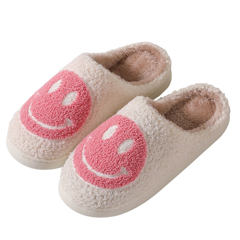 Winter Cute Cartoon Smiley Face Home Cotton Slippers Wholesale Household Fluffy Slippers Women's Couple Warm Slippers Indoor