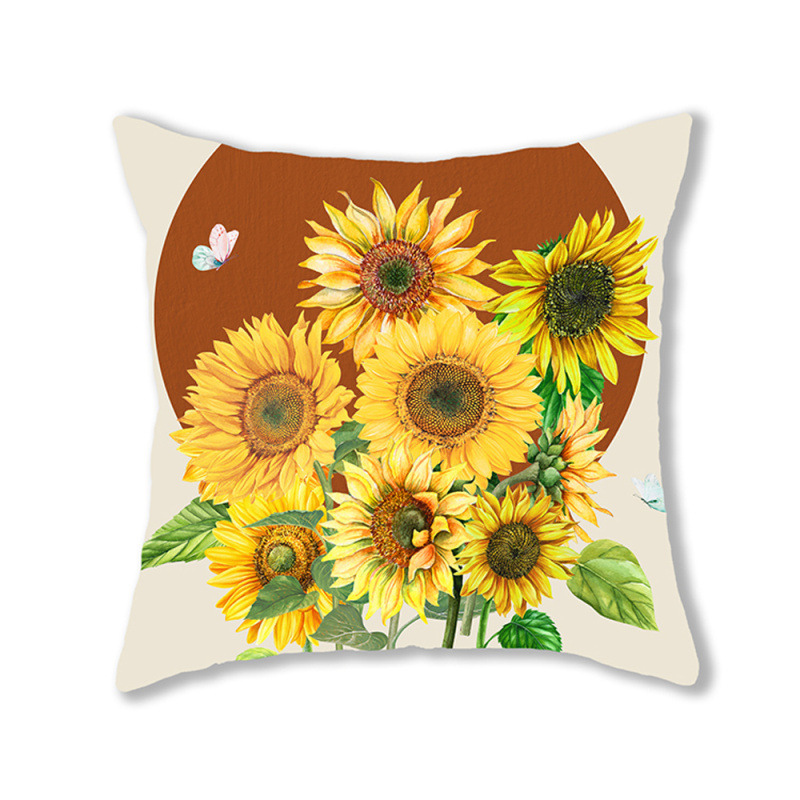 Sunflower Linen Digital Printing Pillow Home Living Room Sofa Dining Room Bedroom Hand Painted Flower Butterfly Cushion Cover