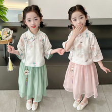 女童新款春夏季中国风裙子儿童表演服套装唐装甜美可爱一件代发
