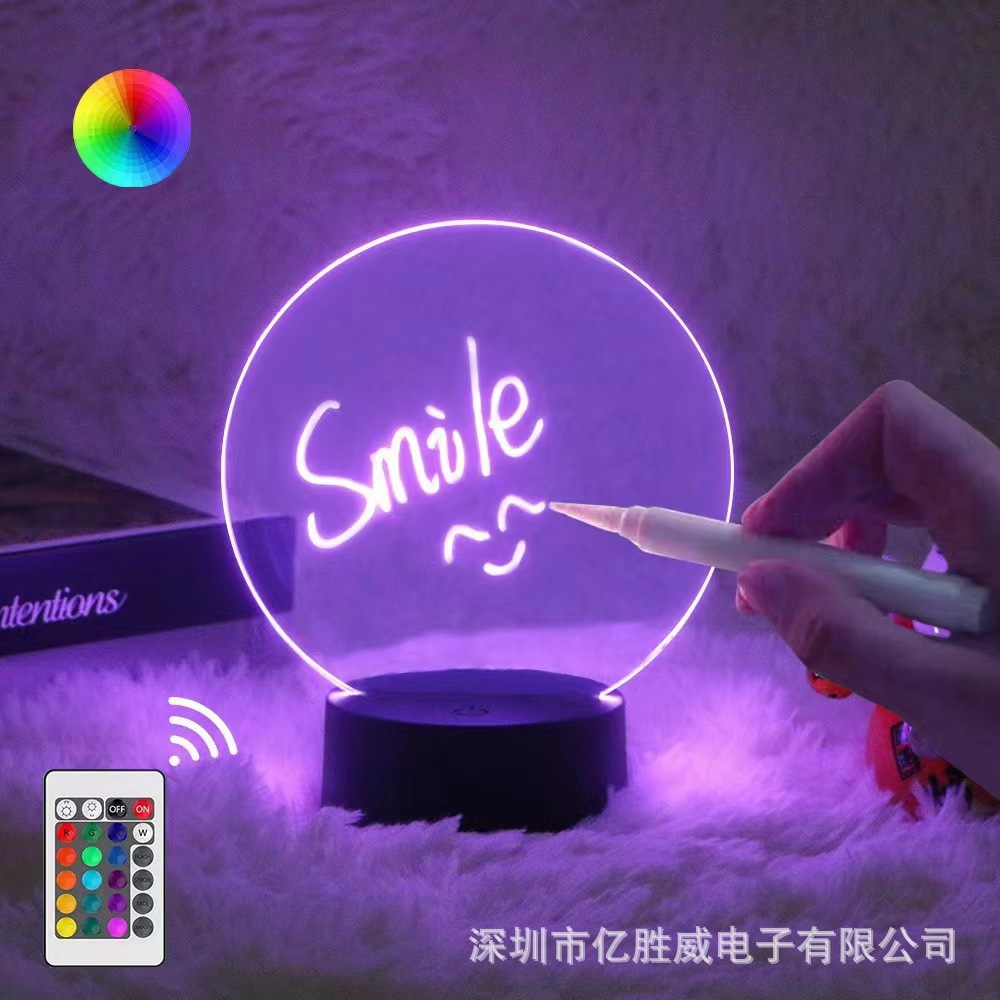 Cross-Border Creative Gift Wooden Base Handwriting Board 3d Small Night Lamp Usb Remote Control 16 Color Rgb Blank Message Board