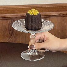 欧式透明玻璃点心糕点盘家用创意花边高脚甜品盘小号蛋糕展示盘