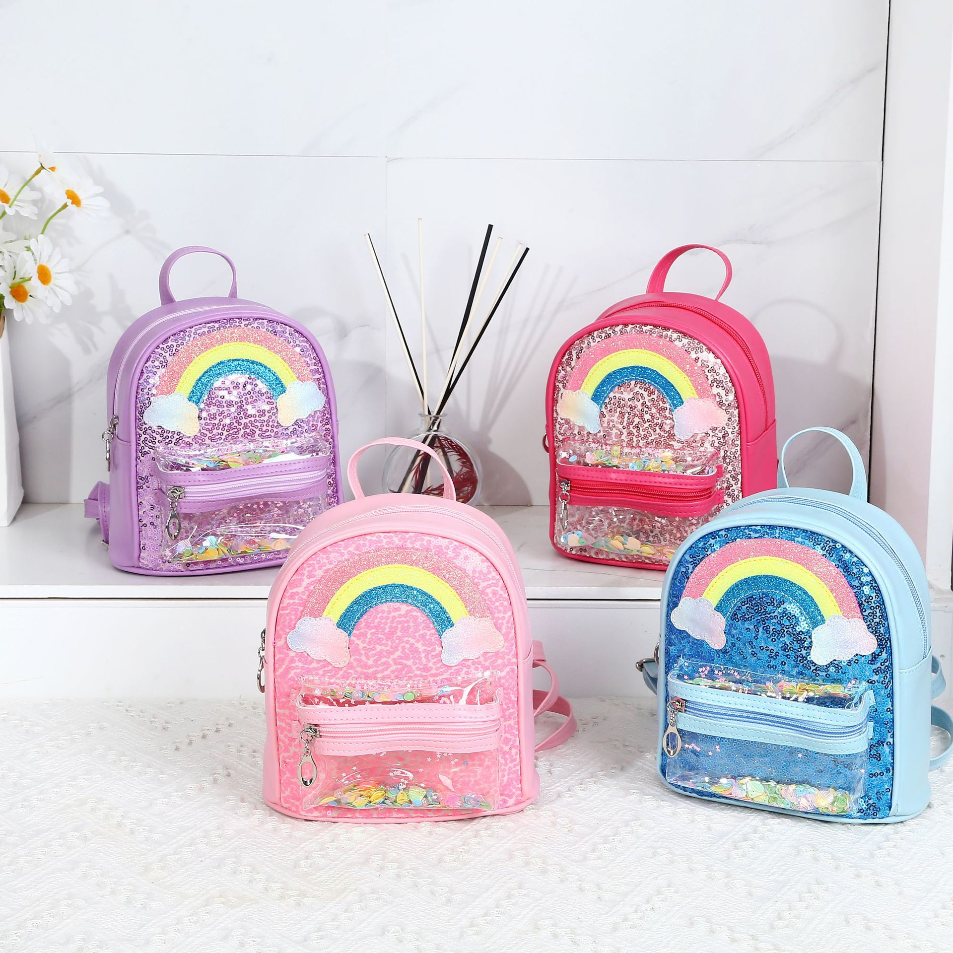 Sequined Princess Rainbow Backpack Personalized Kindergarten Girls' Schoolbag New Cartoon Large Capacity Bag for Women