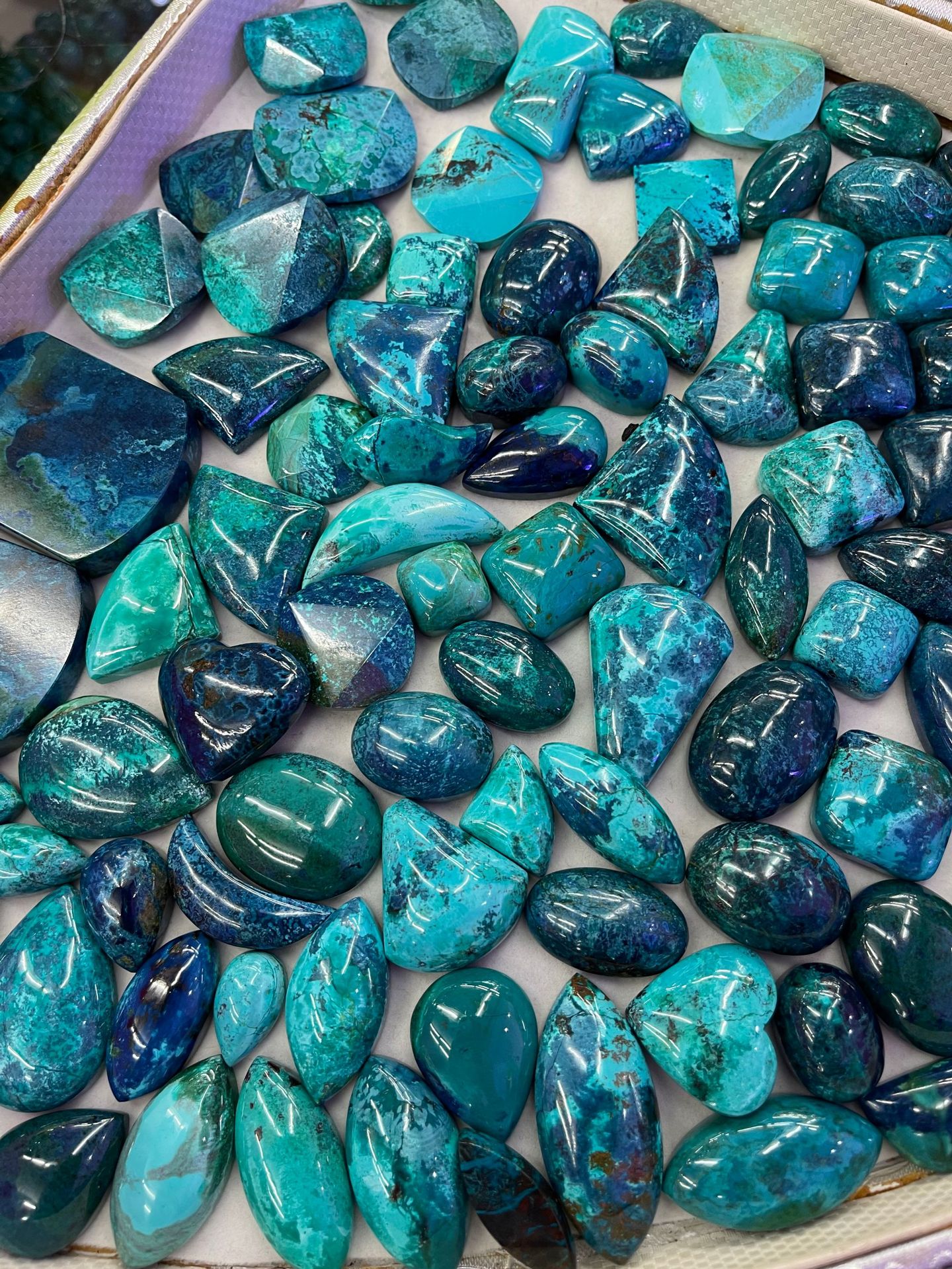 蓝铜矿凤凰石水滴裸石吊坠 方形月亮随型吊坠