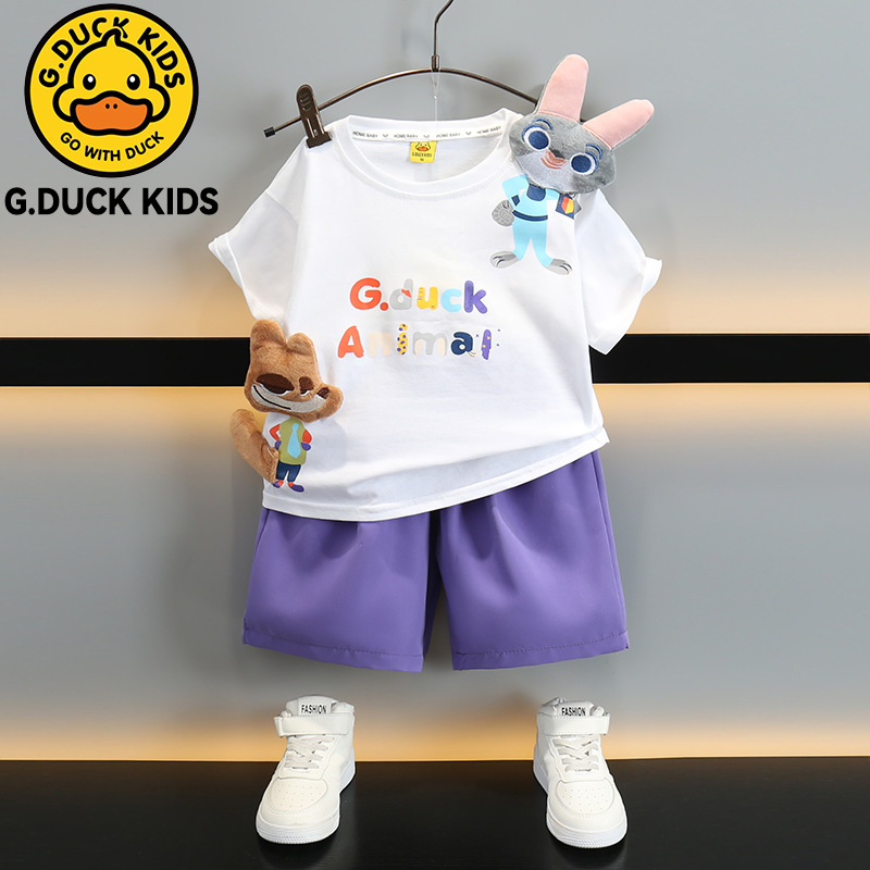 小黄鸭男童夏装短袖套装洋气儿童夏季2024新款时髦宝宝痞帅童装潮