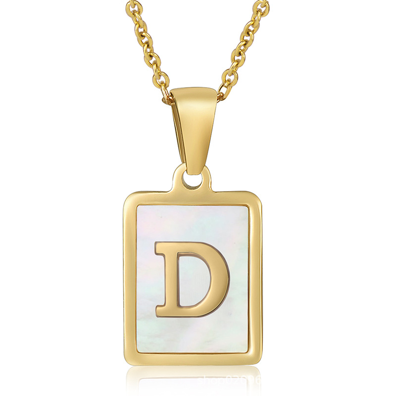 Cross-Border European and American Simple Stainless Steel Three-Dimensional Shell Letter Necklace Female Titanium Steel 26 Letters Pendant Ornaments Wholesale