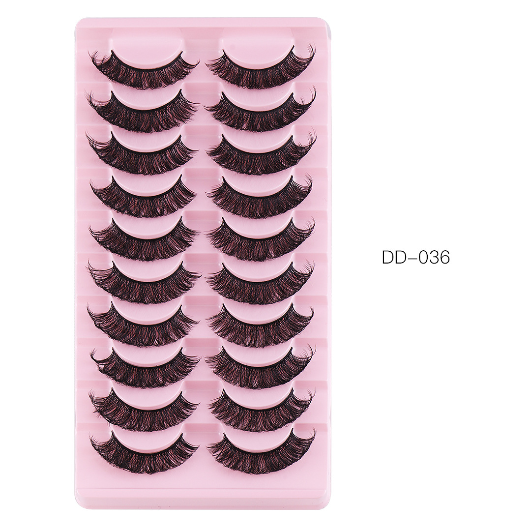 European and American Hot False Eyelashes Large Capacity Ten Pairs of Curly Thick Natural False Eyelashes Simulation Cross-Border Eyelashes Wholesale