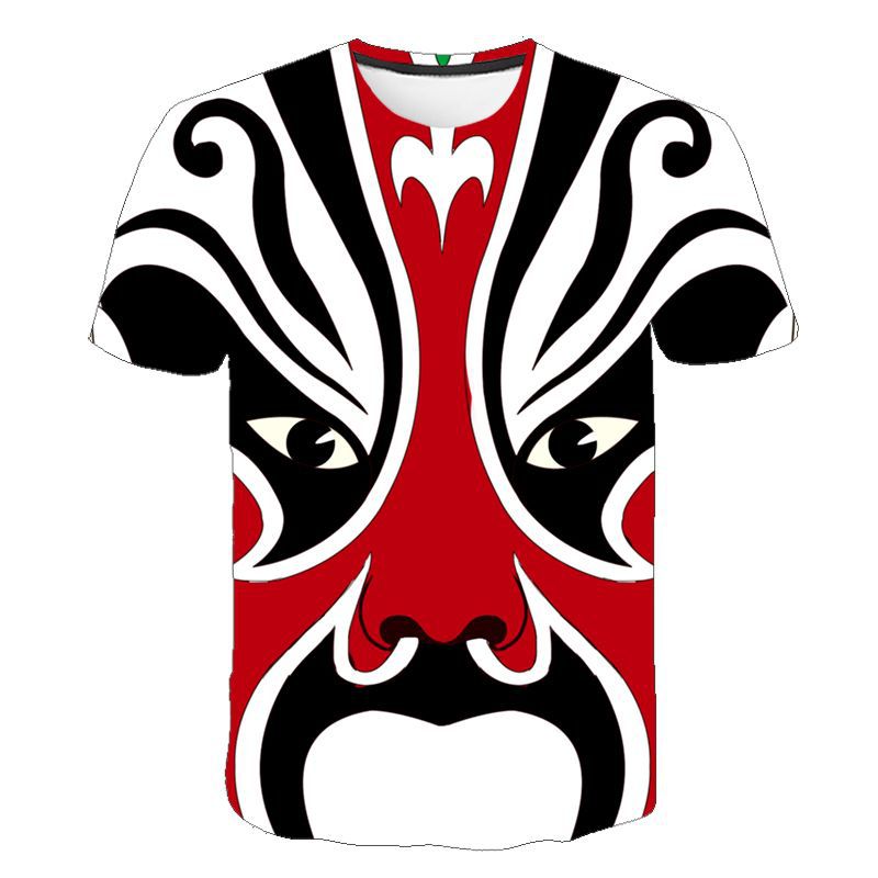 外贸中国风脸谱儿童新款3d印花t恤时尚潮流夏季短袖男孩女孩服装