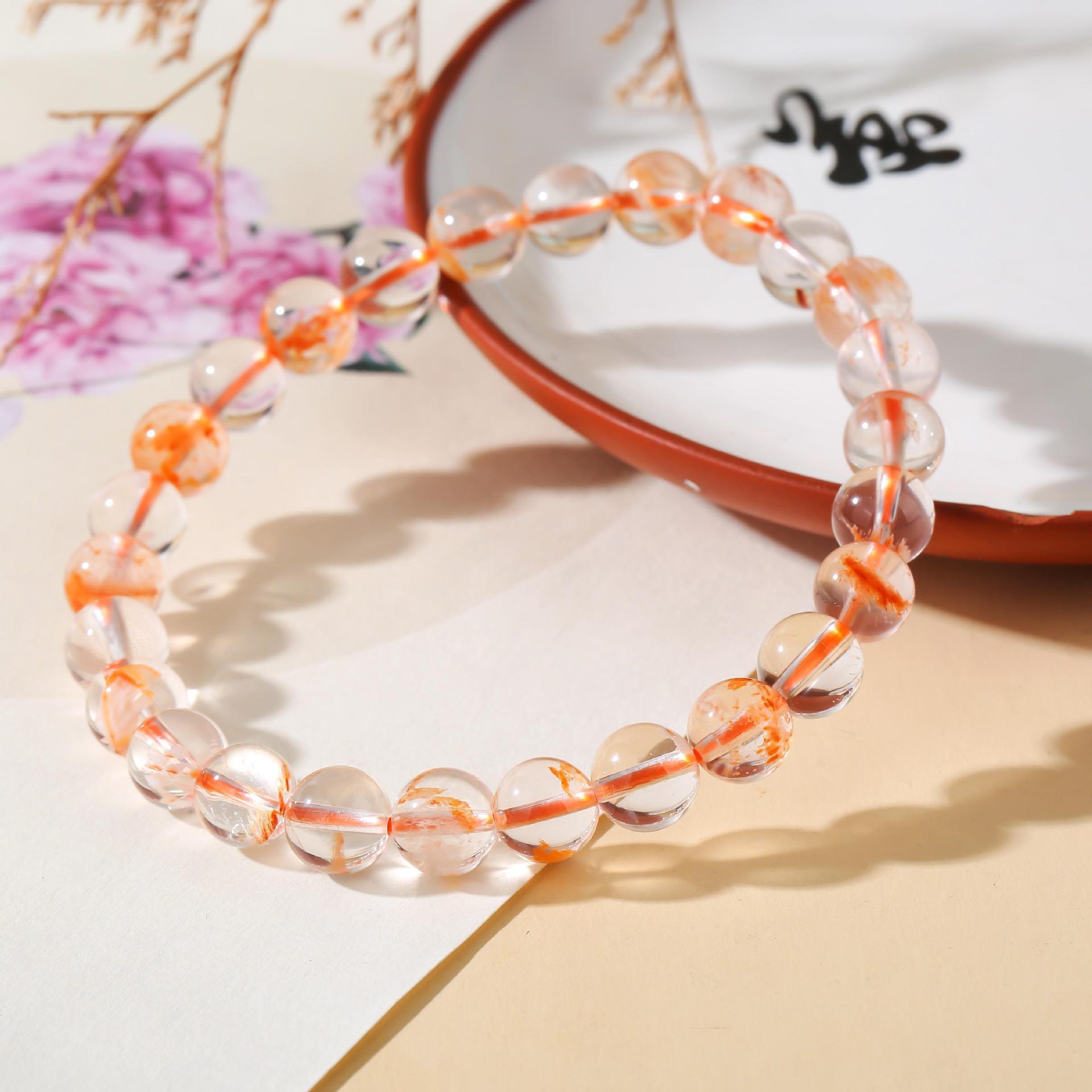 玻璃体天然水晶手链女锦鲤幽灵手串橙幽灵聚宝盆散珠工厂直批
