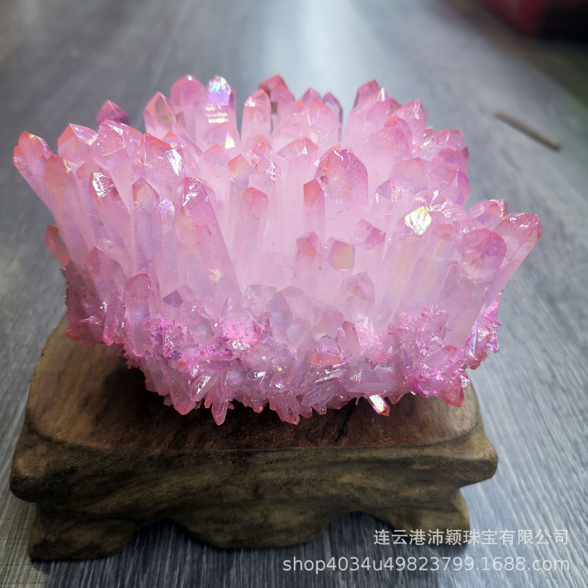 水晶簇电镀 彩晶簇粉色红天蓝黄色水晶簇 原石晶簇摆件