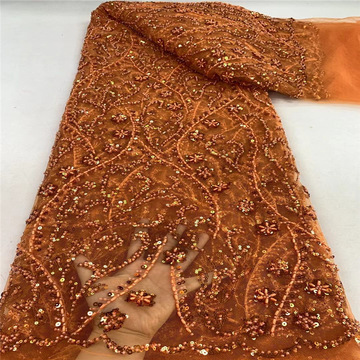 高档重工珠管刺绣蕾丝婚纱晚礼服连衣裙舞台服装布面料beads lace