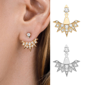 锥形锆石耳环二合一饰品欧美复古扇形耳钉可拆潮牌菱形耳饰女24k