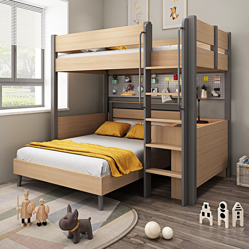 实木儿童交错式上下床双层床高低子母床错位双人上下铺大人小户型