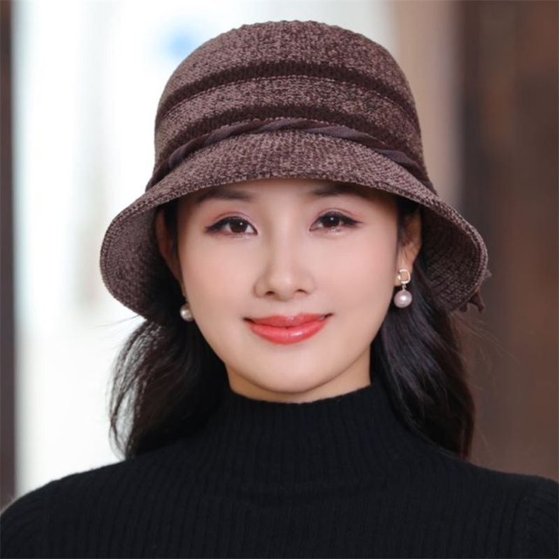 秋冬季渔夫帽子女士时尚毛呢防风寒盆帽户外中老年人妈妈遮阳帽潮