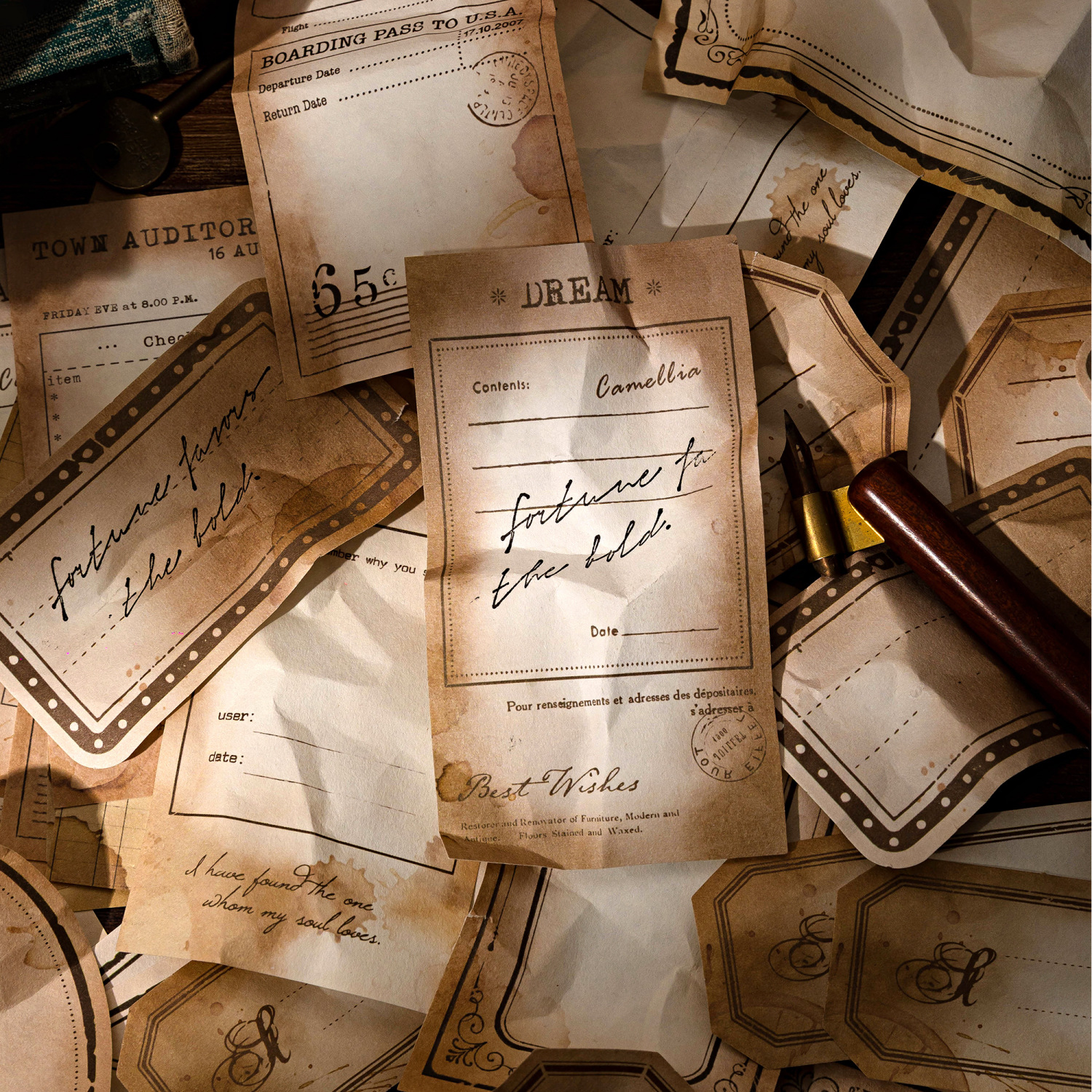 陌墨轻型纸便签 咖色主义系列 复古主题拼贴手帐素材20张入 4款