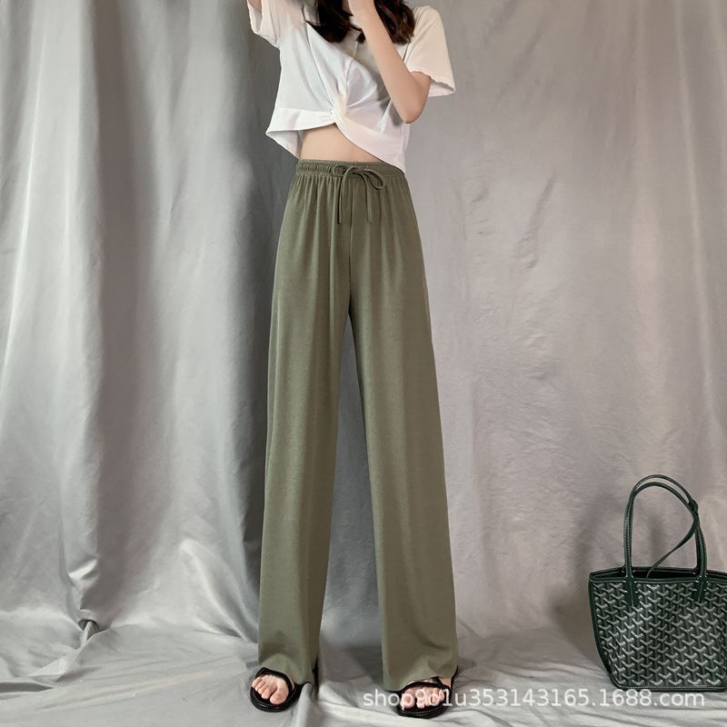 Foreign Trade Ice Silk Wide-Leg Pants Women's Spring and Autumn Thin 2023 New Small High Waist Drooping Straight Casual Mopping Pants