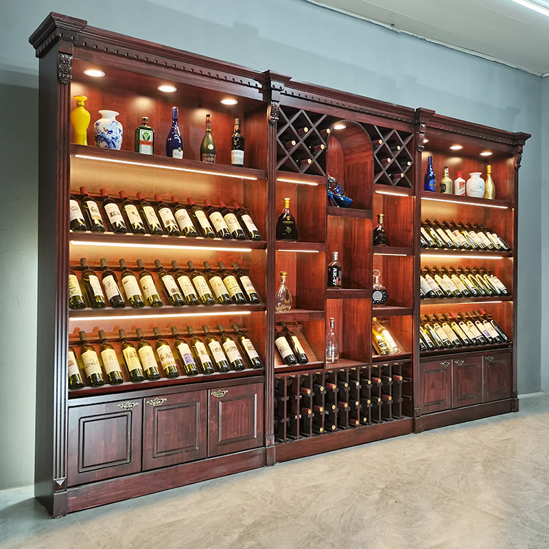 红酒展示柜超市白酒洋酒葡萄酒展示架商用酒庄酒窖实木货架