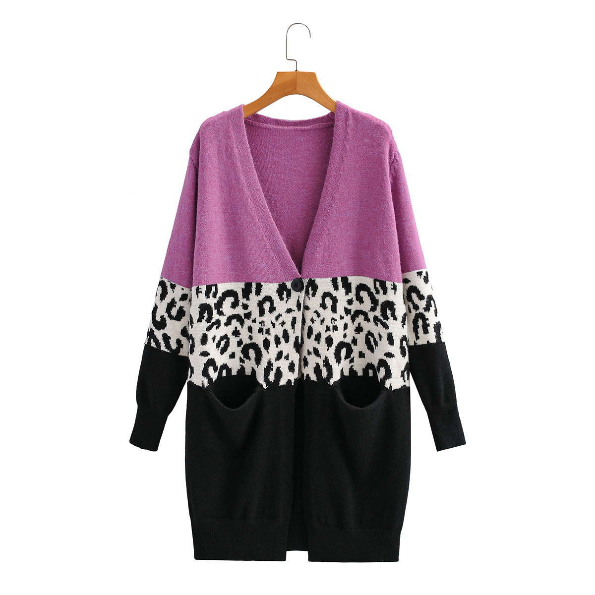 2021早秋新品拼色宽松大码休闲针织毛衣女保暖百搭文艺开衫外套