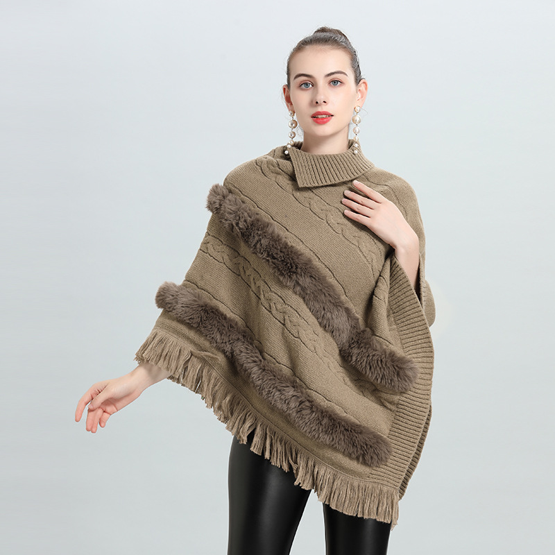 2022 Live Hot EU and South Korea Autumn and Winter New Loose Jacquard Wool Tops Pullover Sweater Cape and Shawl 0938#