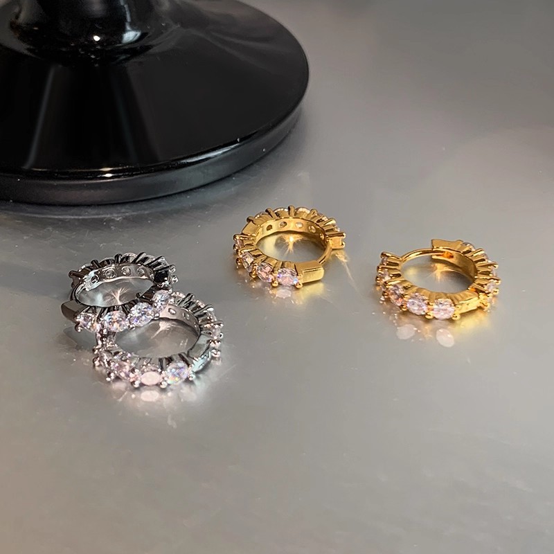 earrings high-grade delicate earrings earring ear clip earrings flash metal silver fire color zircon small ear ring women