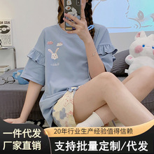 睡衣女夏季薄款棉质短袖短裤卡通简约韩版甜美可爱学生亲肤家居服