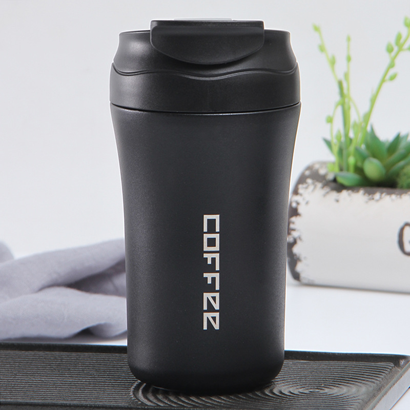 New Stainless Steel Coffee Cup Simple One Cover Dual-Use Cup with Straw Handheld Double Deck Vacuum Thermos Cup Sports Water Cup