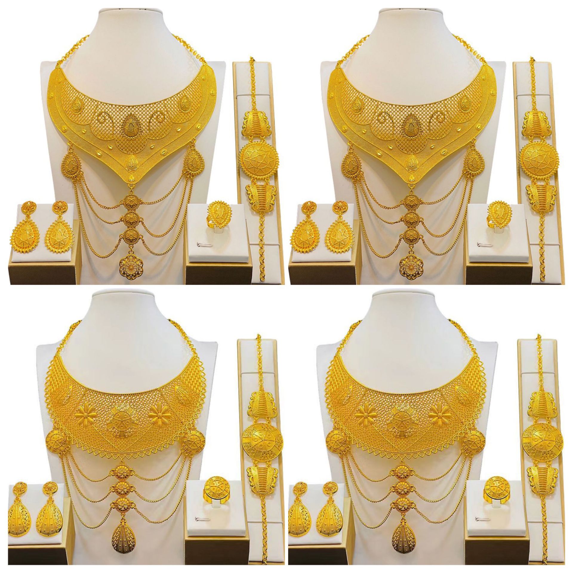 dubai 24k layer pendant chain atmospheric alloy four-piece set middle east women‘s dinner party necklace earring ring bracelet