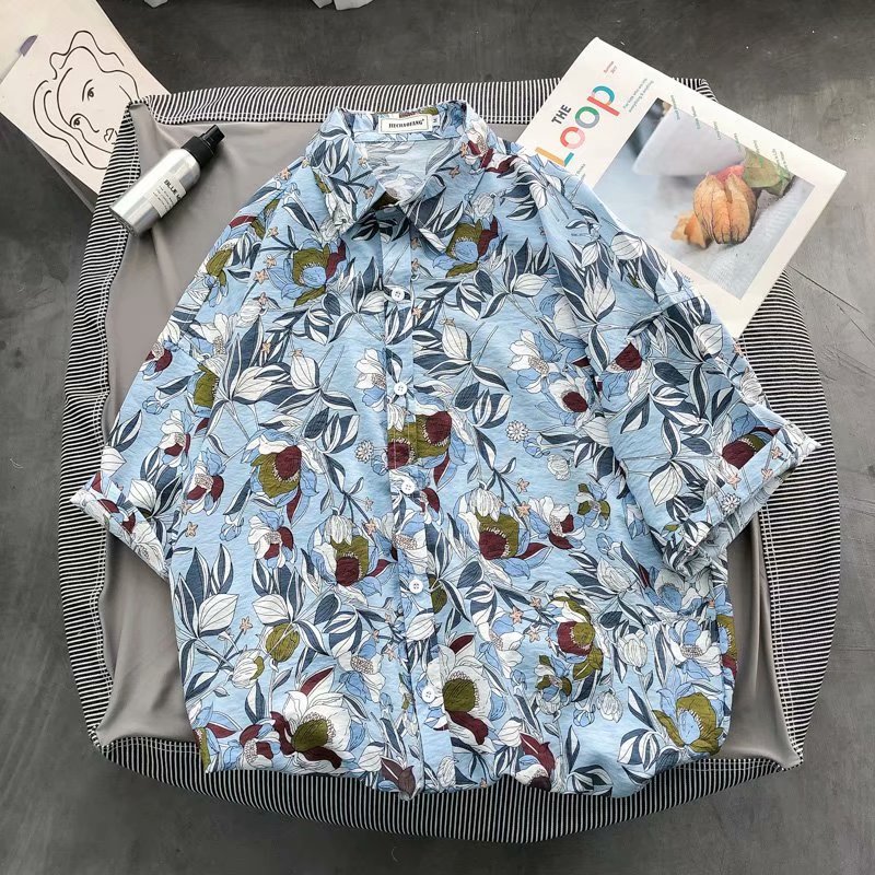 Foreign Trade Men's Beach Shirt Surfing Quick-Drying T-shirt Printed Shirt Coconut Tree Seaside Hawaii Loose Printed Shirt