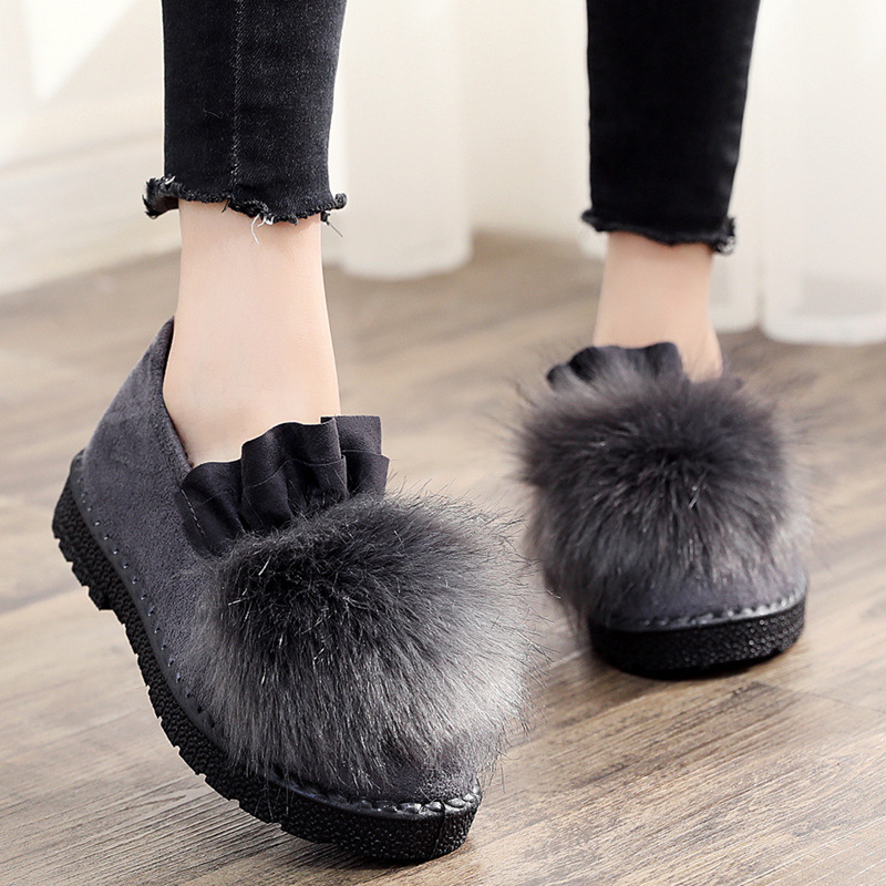 Winter Fleece-Lined Peas Shoes Women's Cotton Shoes 2021 New Foreign Trade Versatile Student Shoes Cotton Slippers Slip-on Fluffy Shoes