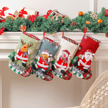 跨境大号圣诞袜栅栏挂饰麻布礼物袋圣糖果礼品袋诞树装饰品批发