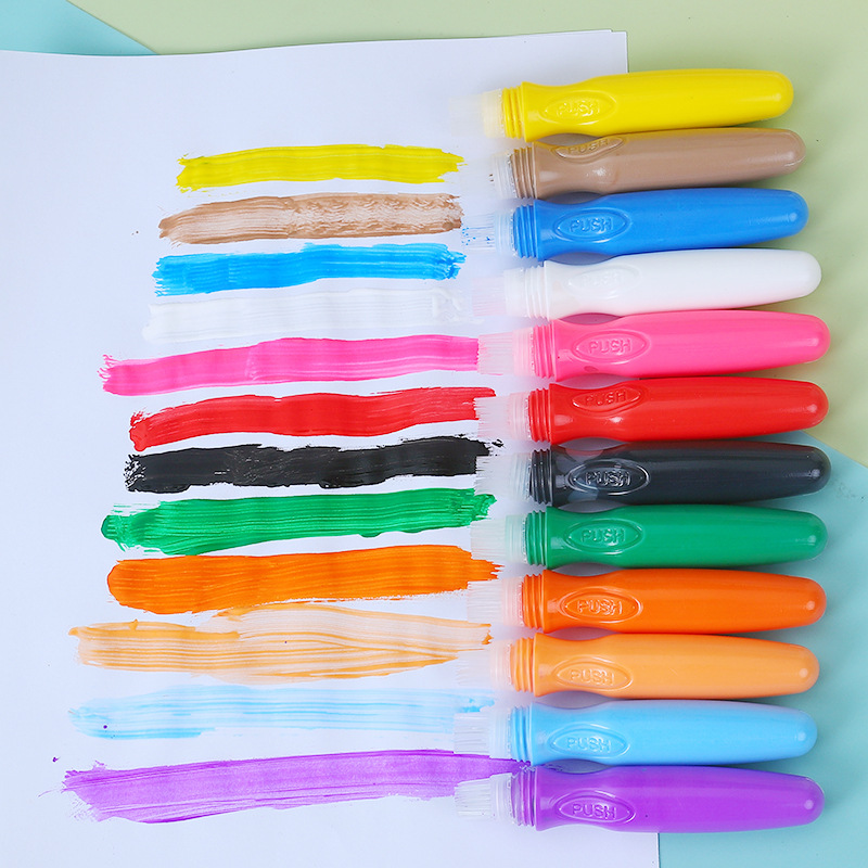 New 12-Color Squeeze Pigment Pen Set Wholesale Acrylic Watercolor Brush Children's Paint Pen Amazon Hot Sale