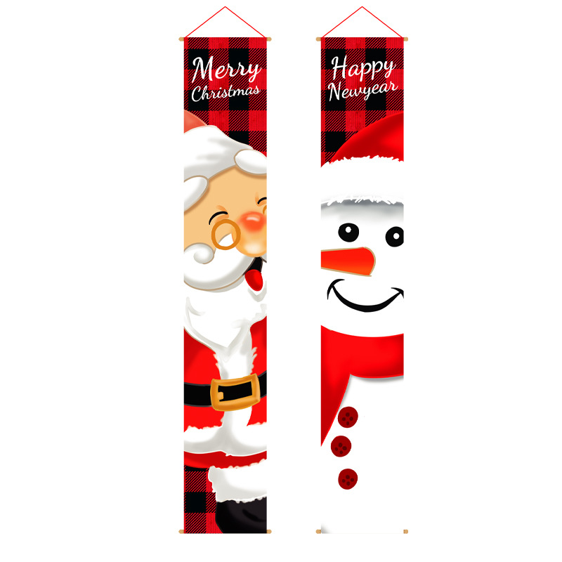 Cross-Border New Arrival Creative Cute Printing Elderly Snowman Door Curtain Couplet European and American Door Hanging Party Atmosphere Layout Supplies