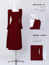 红色连衣裙女法式长袖订婚礼裙日常可穿赫本小红裙高级感长裙秋冬