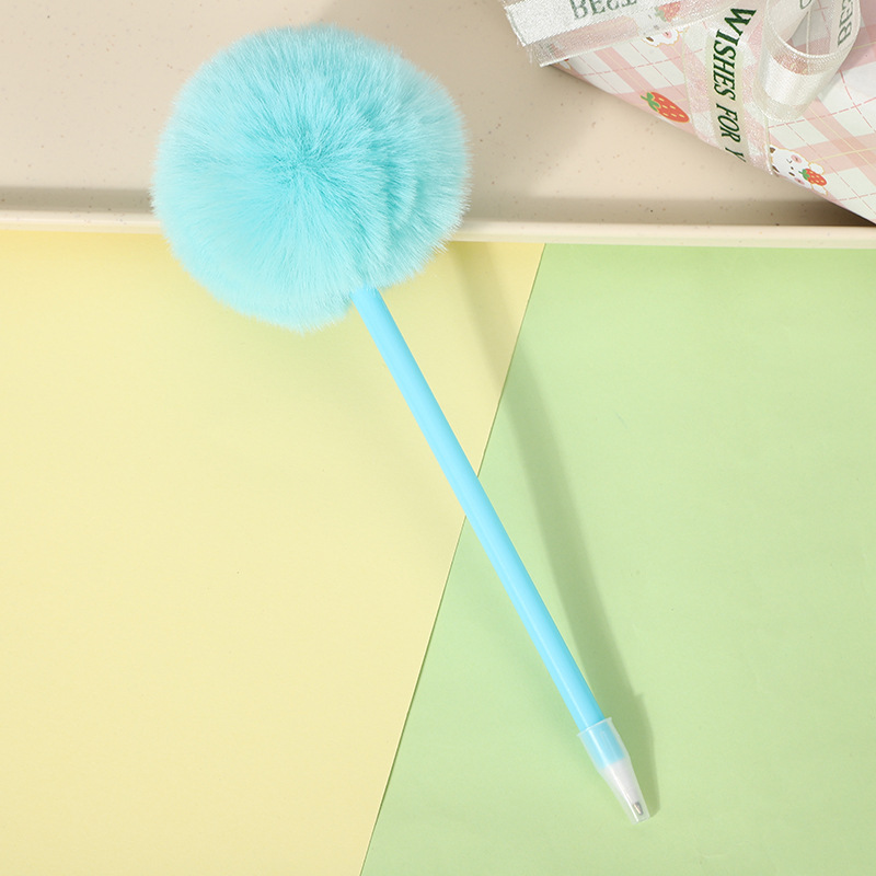 Cute Rabbit Hair Fur Ball Pen Student Decompression Cute Plush Ballpoint Pen Minimalist Creative Candy Color Graduation Gift Pen