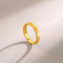 18k金猫眼戒指实心素圈戒指 au750彩金纹状质感指环 卡家情侣对戒