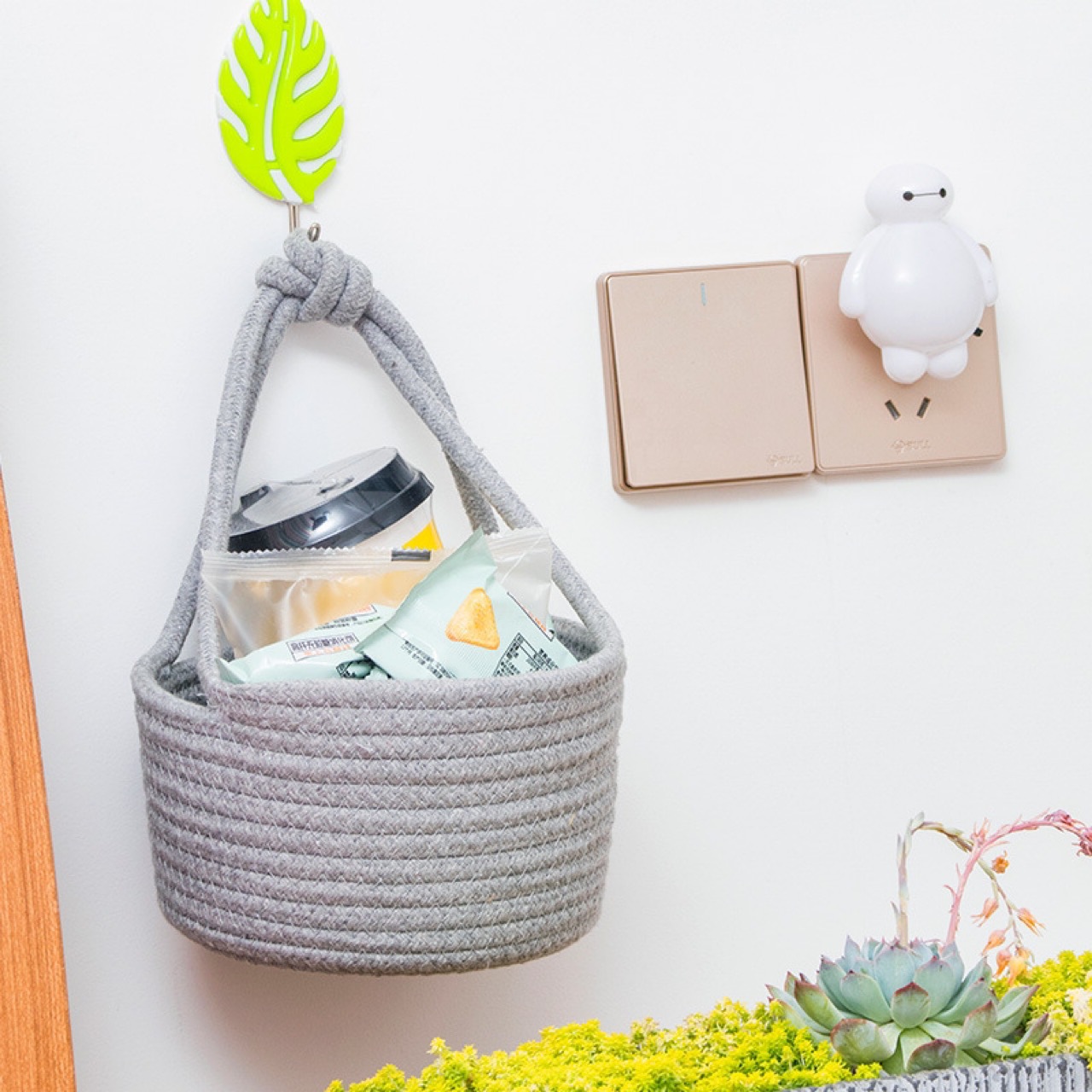 外贸收纳筐家居用品棉线编织整理筐北欧小吊篮棉绳收纳盒