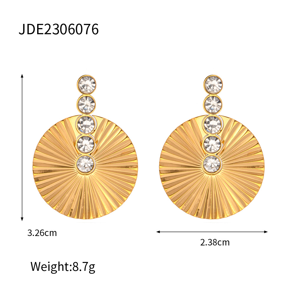 French Ins Geometric Trend Advanced Sense Stainless Steel Earrings 18K Gold Stainless Steel Inlaid Pearl round Scallop Earrings