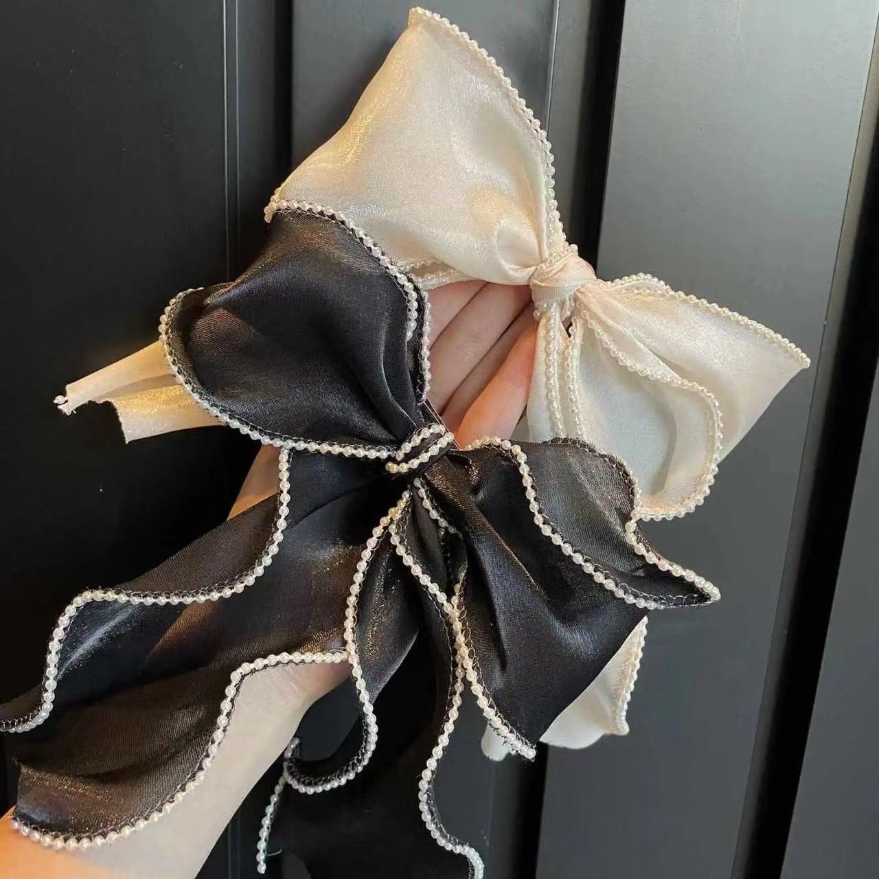 韩版珠光蝴蝶结发夹在逃公主气质珍珠小清新边夹百搭可爱仙女头饰