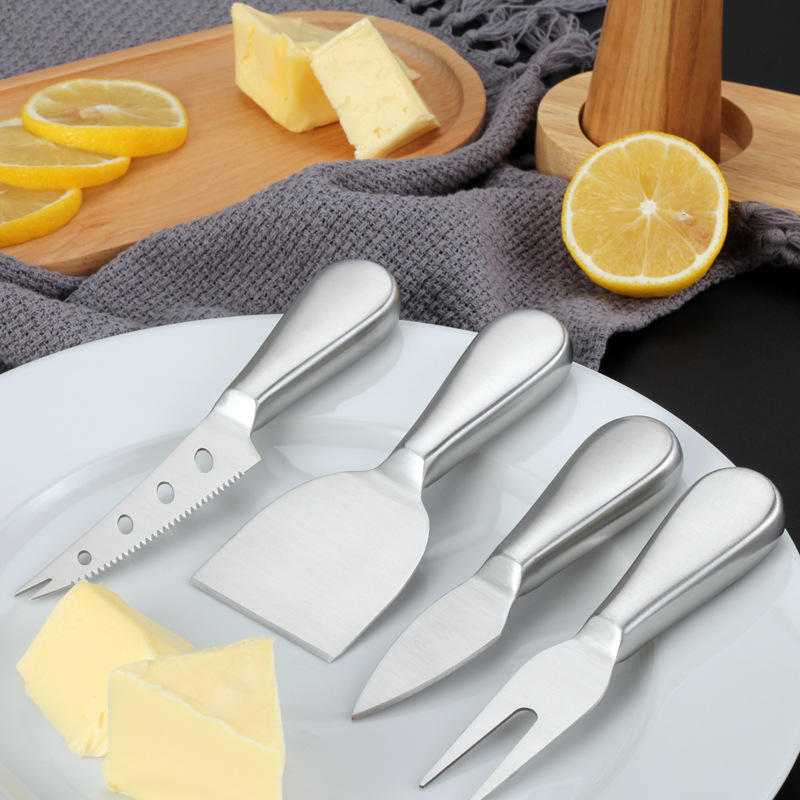 厂家现货不锈钢芝士刀四件套装一体弯柄黄油刀蛋糕奶酪刀烘焙工具