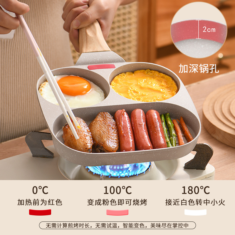 Cross-Border Convenient Omelet Tool Three-in-One Egg Frying Pan Non-Stick Breakfast Pot Flat Egg Hamburger Pan Household Steak Frying Pan