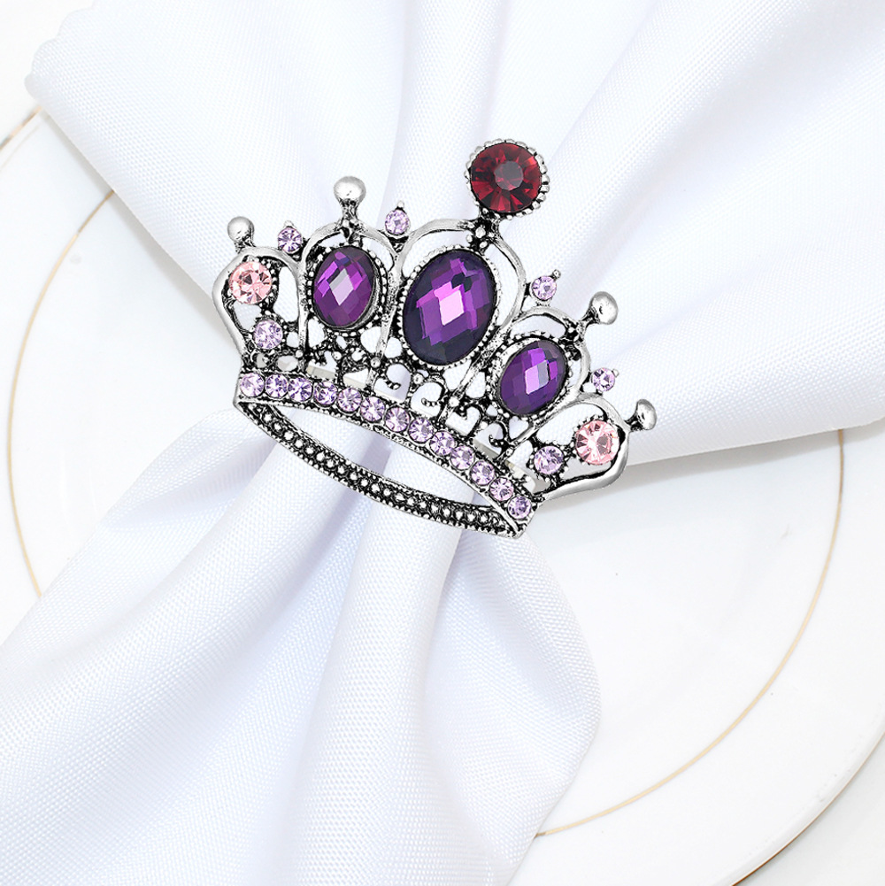 新款复古餐巾环奢华紫色水晶皇冠餐巾扣婚庆生日派对装饰餐巾圈