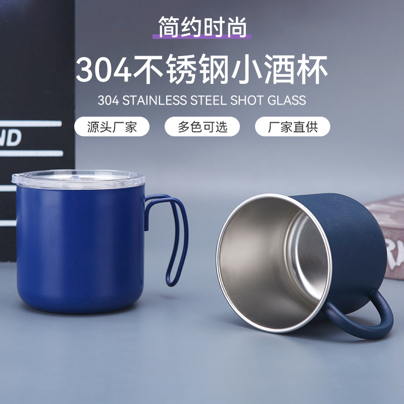 跨境不锈钢咖啡杯304双钢茶杯带手柄保温杯真空便携马克杯印logo