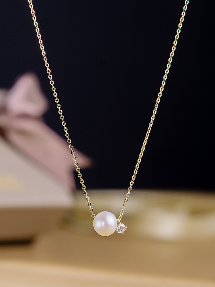 14k金项链 淡水珍珠镶嵌复古优雅气质颈链 黄金珠宝首饰 11551