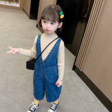 女童秋季新款背带裤套装韩版时尚洋气女孩毛衣背带裤两件套装外贸