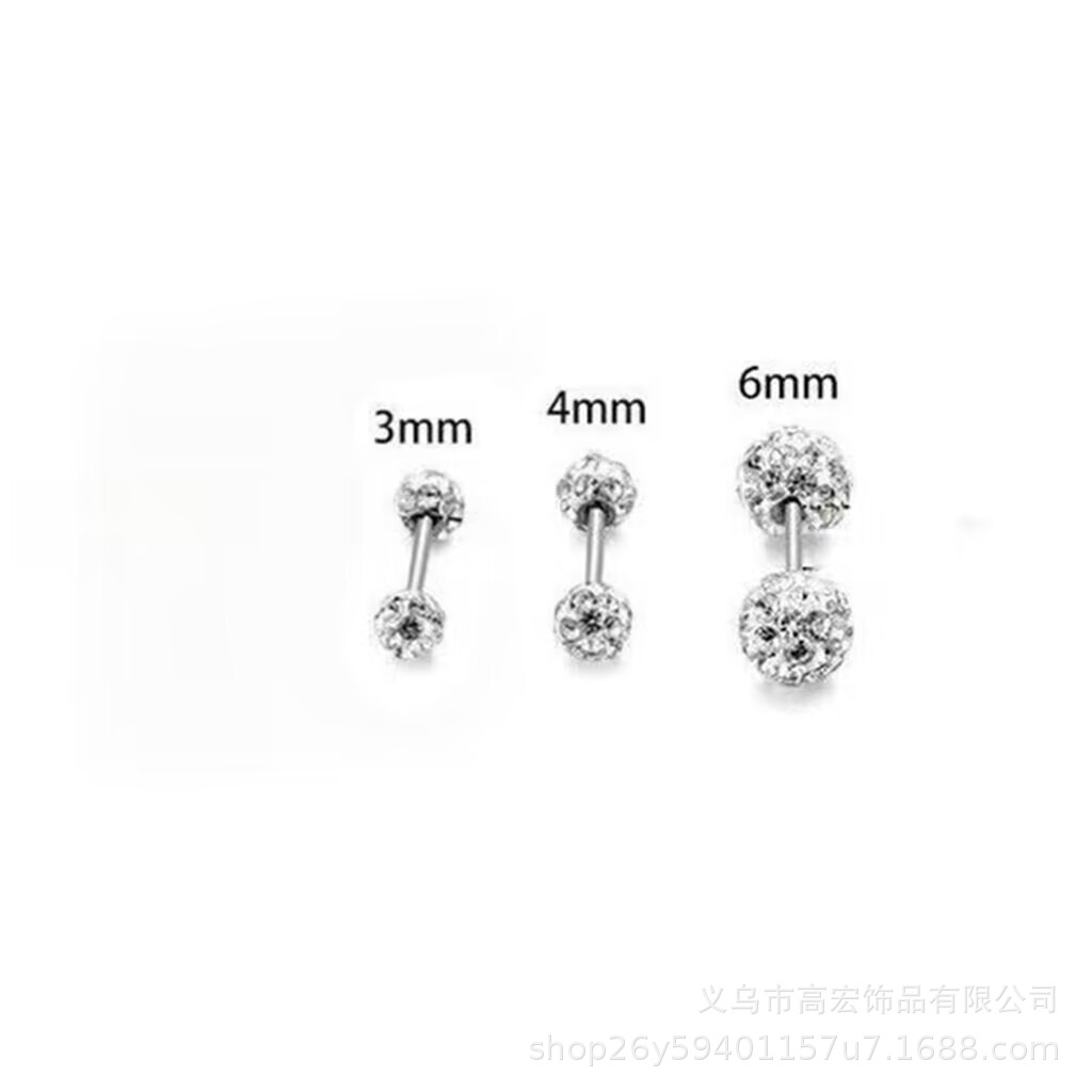 Shambhala Polymer Clay Diamond Ball Ear Stud Double-Headed Diamond High-Grade Earrings for Women Stainless Steel Ear Bone Nail Screw Wholesale