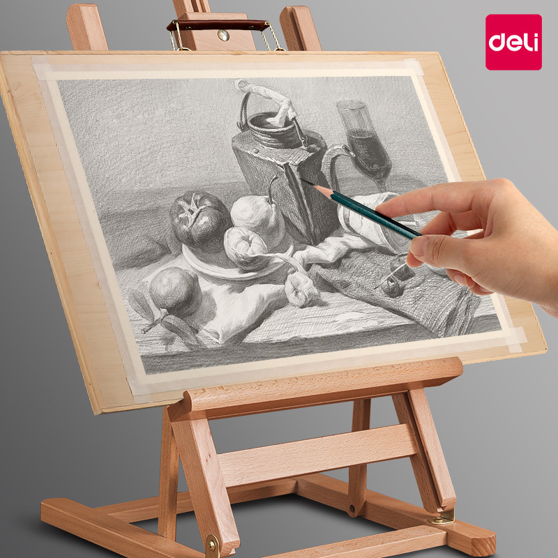 得力画板美术生专用木质速写板4k素描便携儿童8开写生画架批发