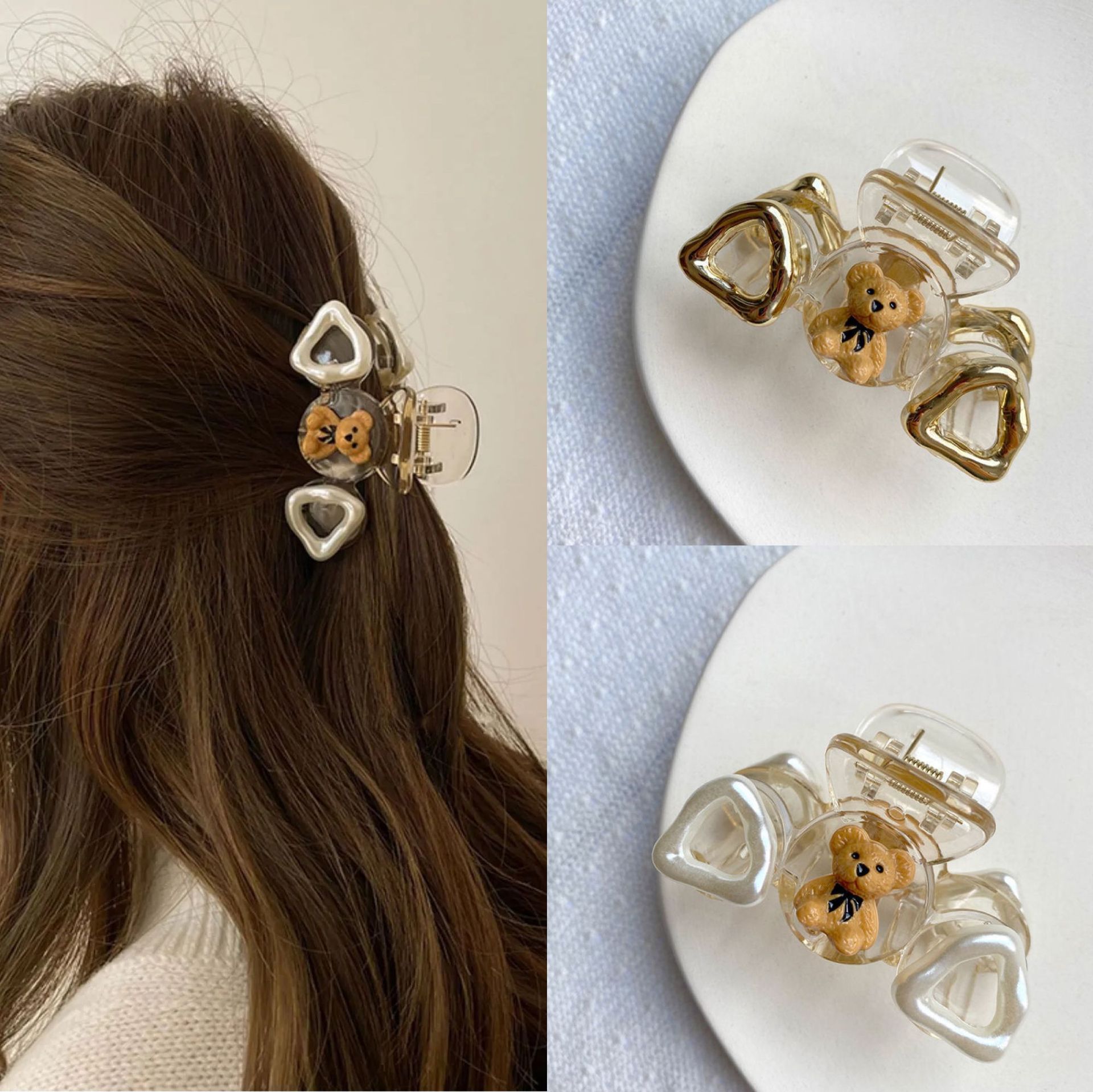 可爱小熊发抓夹子头饰女后脑勺透明发夹发卡网红2021年新款鲨鱼夹