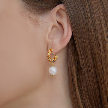 新款复古耳环欧美高质量流苏黄铜镀金耳钉不规则褶皱饰品精致耳饰