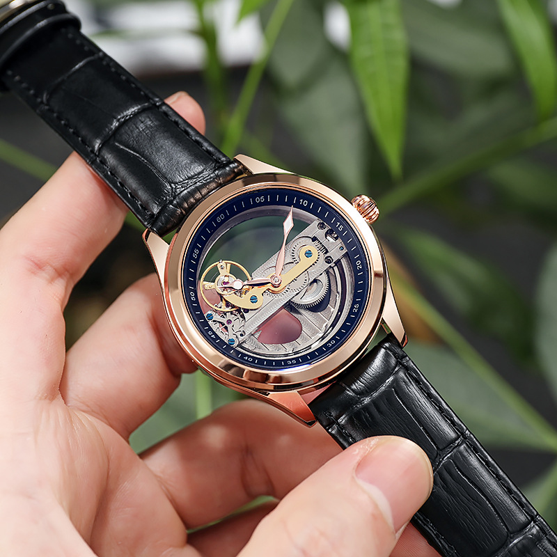 正品狄凡尼全自动机械表男士手表全透空品牌时尚流行防水夜光手表