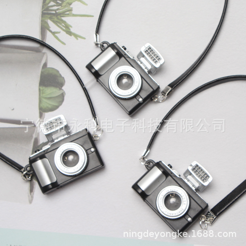 Cell Phone Shell Accessories Mini Luminous Sound Camera Halter Necklace Gift Ornament Keychain Toy Pendant Bag